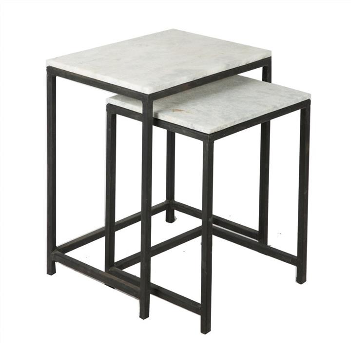 Ayrton 2 Piece Stone and Iron Nested Side Table Set by Casa Uno Style