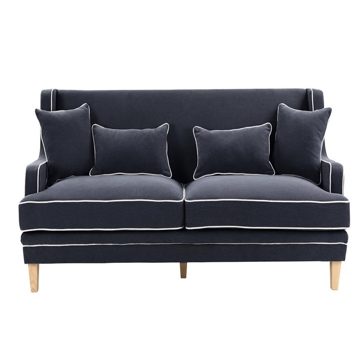 Bondi Fabric Sofa, 2 Seater, Navy with White Piping by Oliver Willson