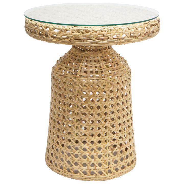 Tanjung Glass Topped Rattan Round Side Table by BANYAN HOME Style