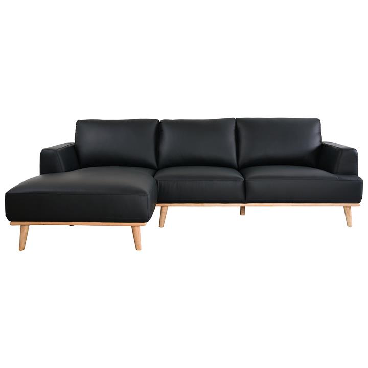 Rocella Italian Leather Corner Sofa, 2.5 Seater with LHF Chaise, Black