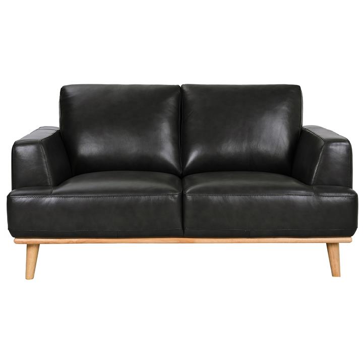 Rocella Italian Leather Sofa, 2 Seater, Gloss Black by OZW Furniture