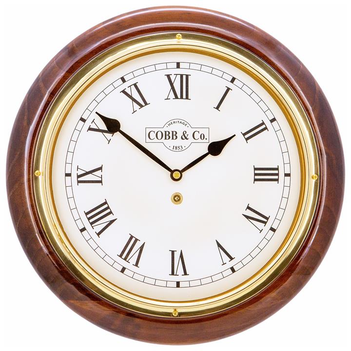 Cobb & Co. Railway Wall Clock, Roman Numerals, Medium, Gloss Walnut