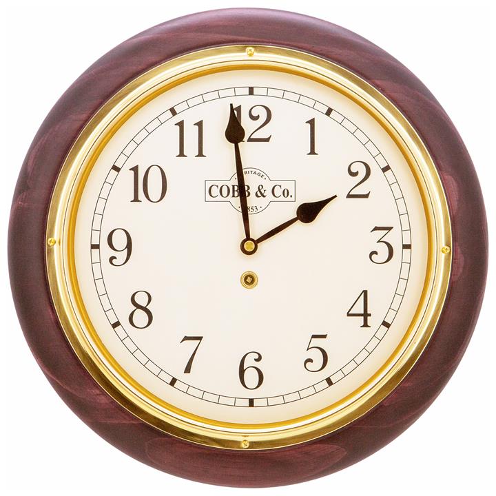 Cobb & Co. Railway Wall Clock, Arabic Numerals, Medium, Satin Mahogany