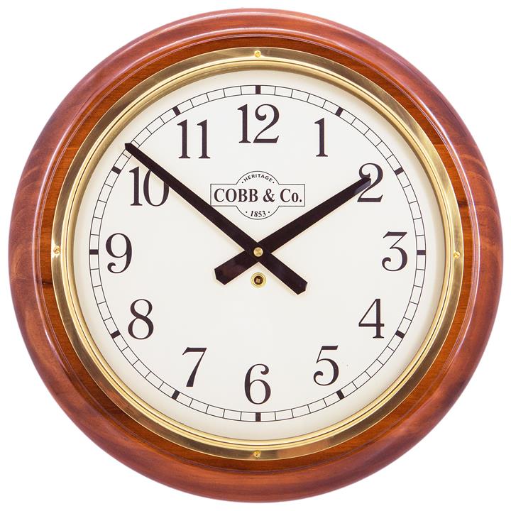 Cobb & Co. Railway Wall Clock, Arabic Numerals, Large, Gloss Oak