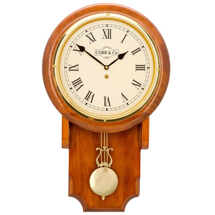 Cobb & Co. Pendulum Chime Wall Clock, Roman Numerals, Medium, Gloss Oak