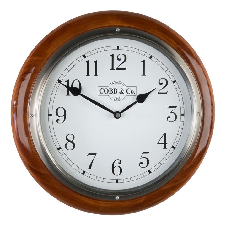 Cobb & Co. Railway Wall Clock, Arabic Numerals, Medium, Gloss Oak