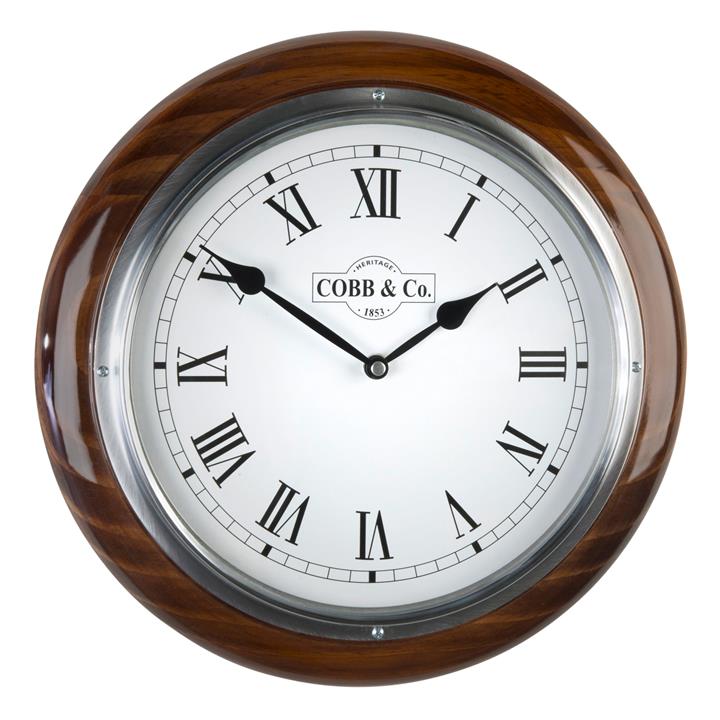 Cobb & Co. Railway Wall Clock, Roman Numerals, Medium, Gloss Walnut