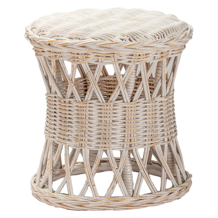 Nassau Rattan Round Side Table, White Wash by Room and Co. Style