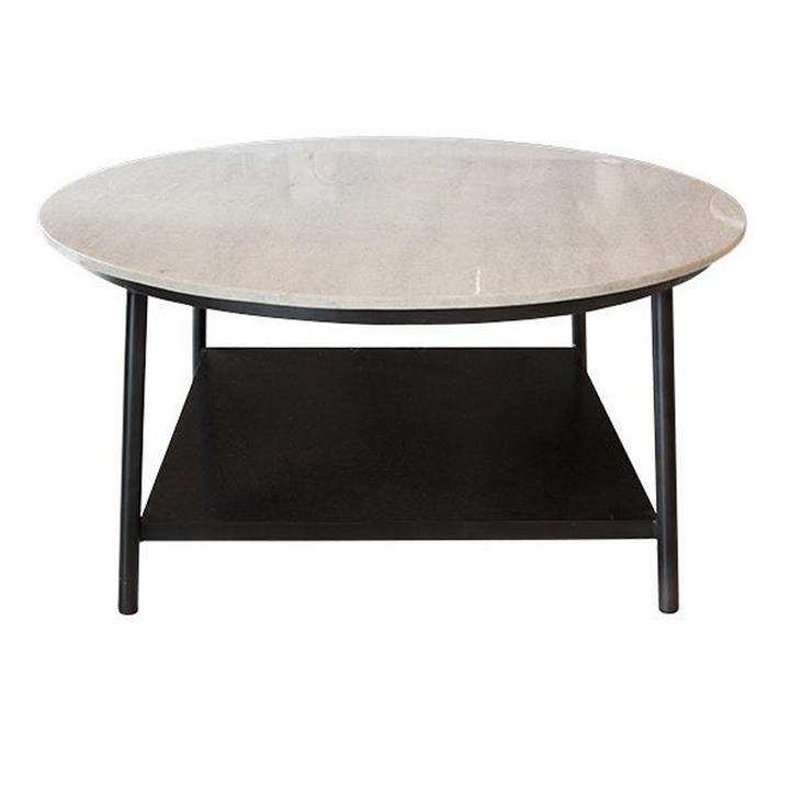 Cecile Marble Topped Iron Round Coffee Table, 90cm by French Country