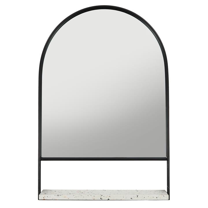 Mona Metal Frame Arch Wall Mirror with Terrazzo Shelf, 90cm by Coast To