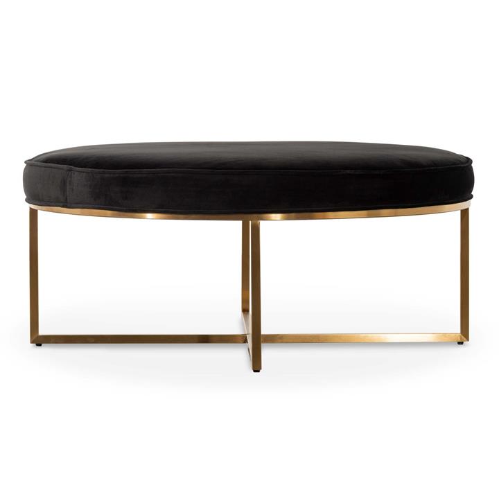 Camila Velvet Fabric & Metal Round Ottoman, 100cm, Black / Gold by