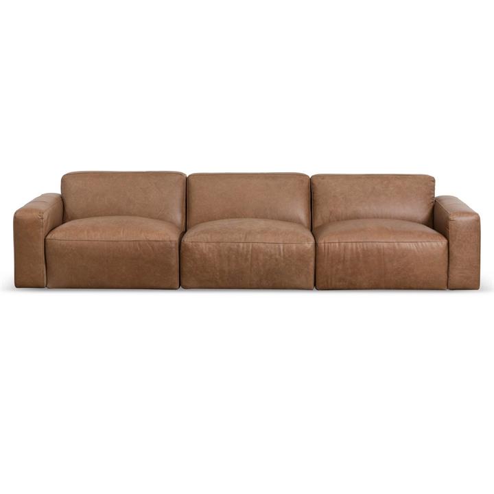 Leon Leather Sofa, 4 Seater, Saddle Brown by Conception Living Style