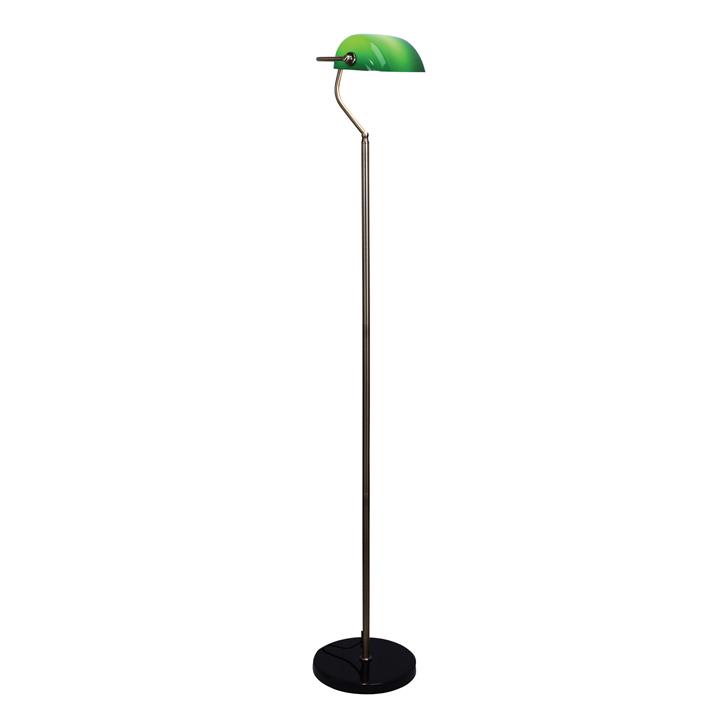 Bankers Metal & Glass Floor Lamp, Green / Antique Brass by Oriel