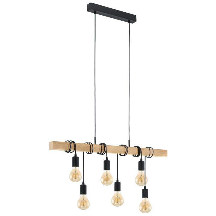 Townshend Timber & Steel Bar Pendant Light, 6 Light, Natural by Eglo