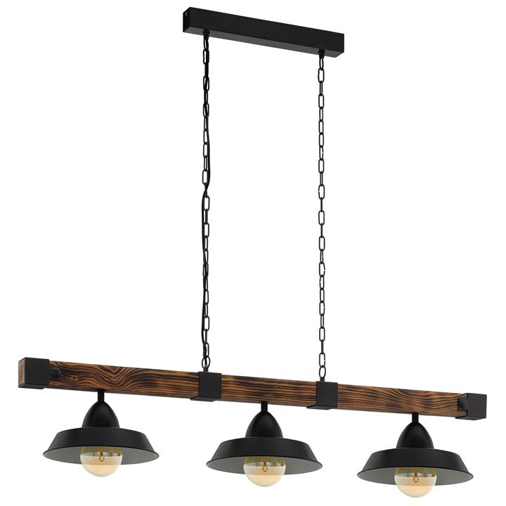 Oldbury Steel & Timber Bar Pendant Light, 3 Light by Eglo Style