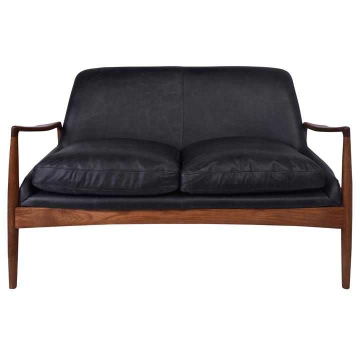 Boston Leather & Timber Sofa, 2 Seater, Distressed Espresso / Washed