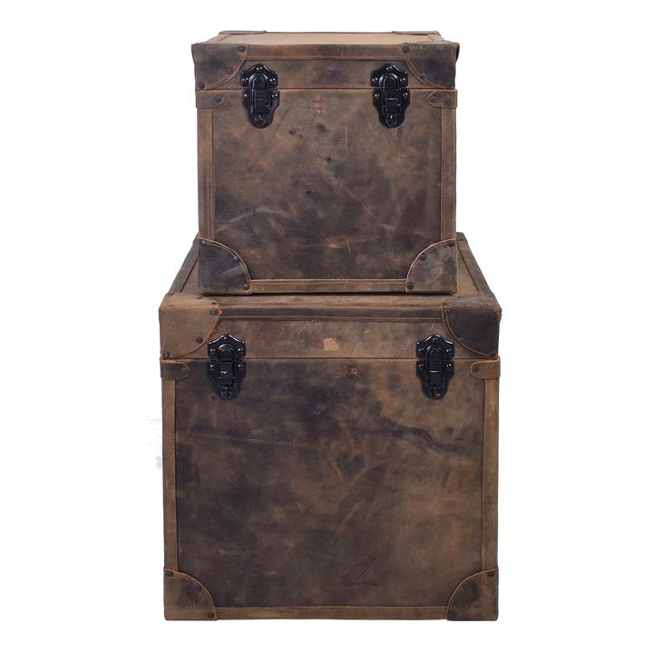 Raven 2 Piece Vintage Leather Trunk Box Set, Dark Chocolate by Affinity