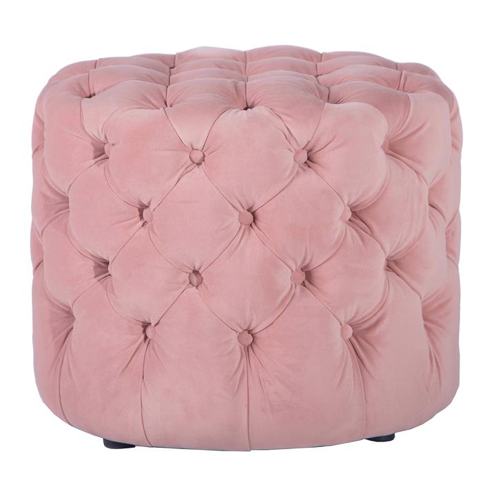 Efferline Tufted Velvet Fabric Round Ottoman, Pink by Dodicci Style
