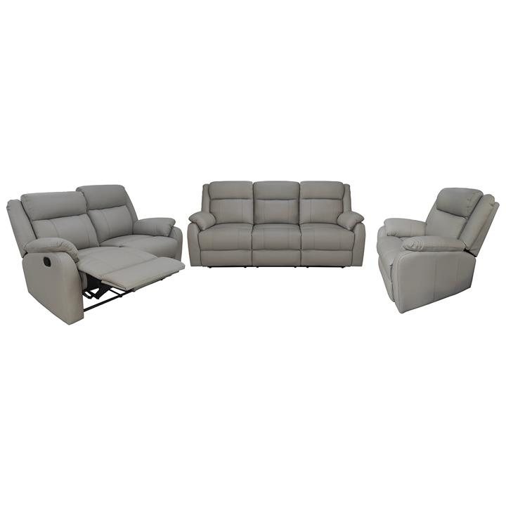 Jerris 3 Piece Leather Manual Recliner Sofa Set, 3+2+1 Seater, Light