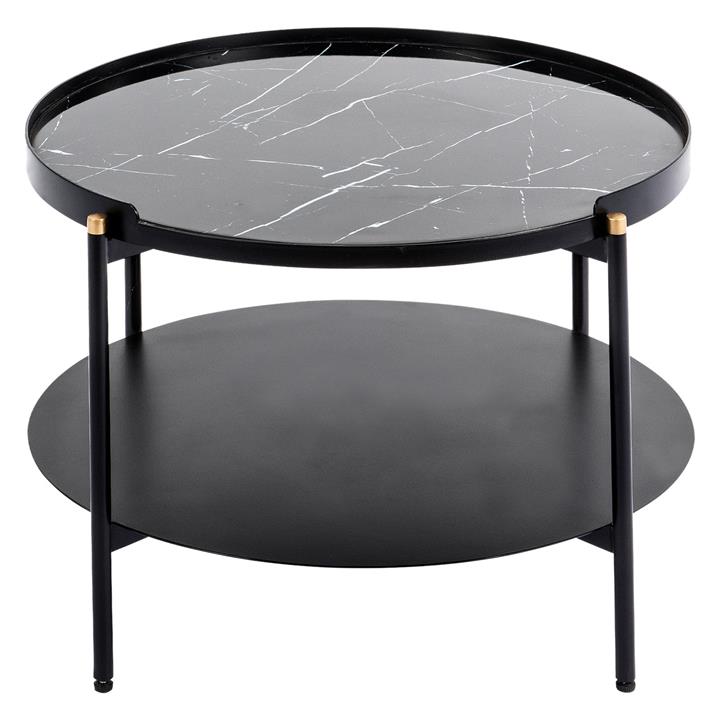 Brigita Marble Effect Round SideTable in Black by Living by Design by