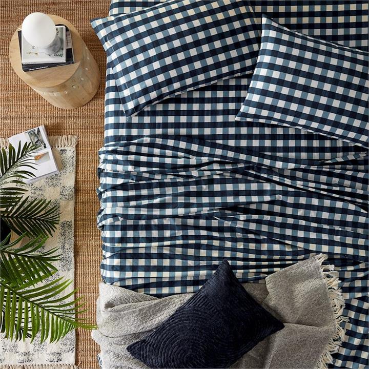 Adairs Printed Campground Navy Check Sheet Set Navy by Adairs Style