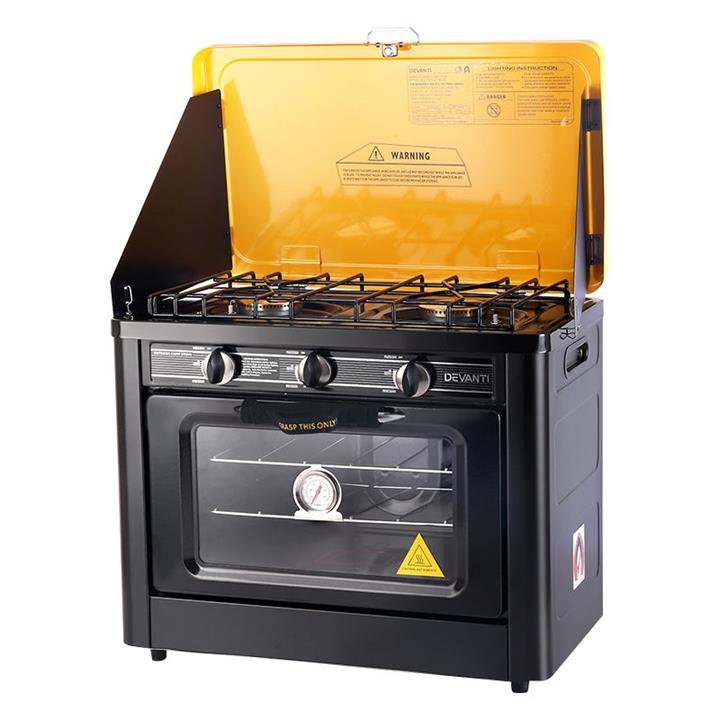 2Burner Portable Gas Stove and Oven, Yellow in Black by Devanti by