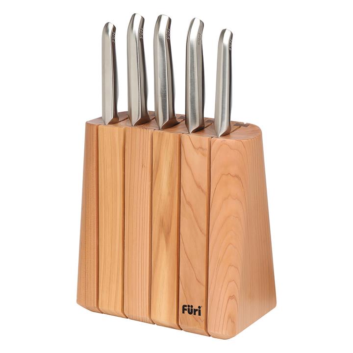 Pro Vertical 6Piece Wooden Knife Block Set in Silver by Furi by Furi