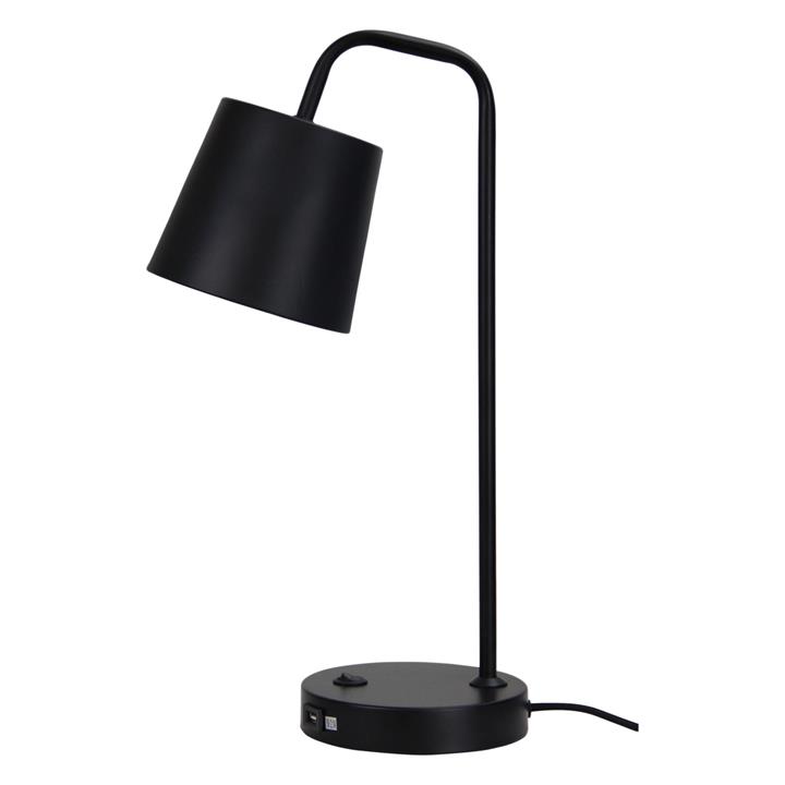 Henk Industrial Desk Lamp with USB Port in Black by Oriel Lighting by