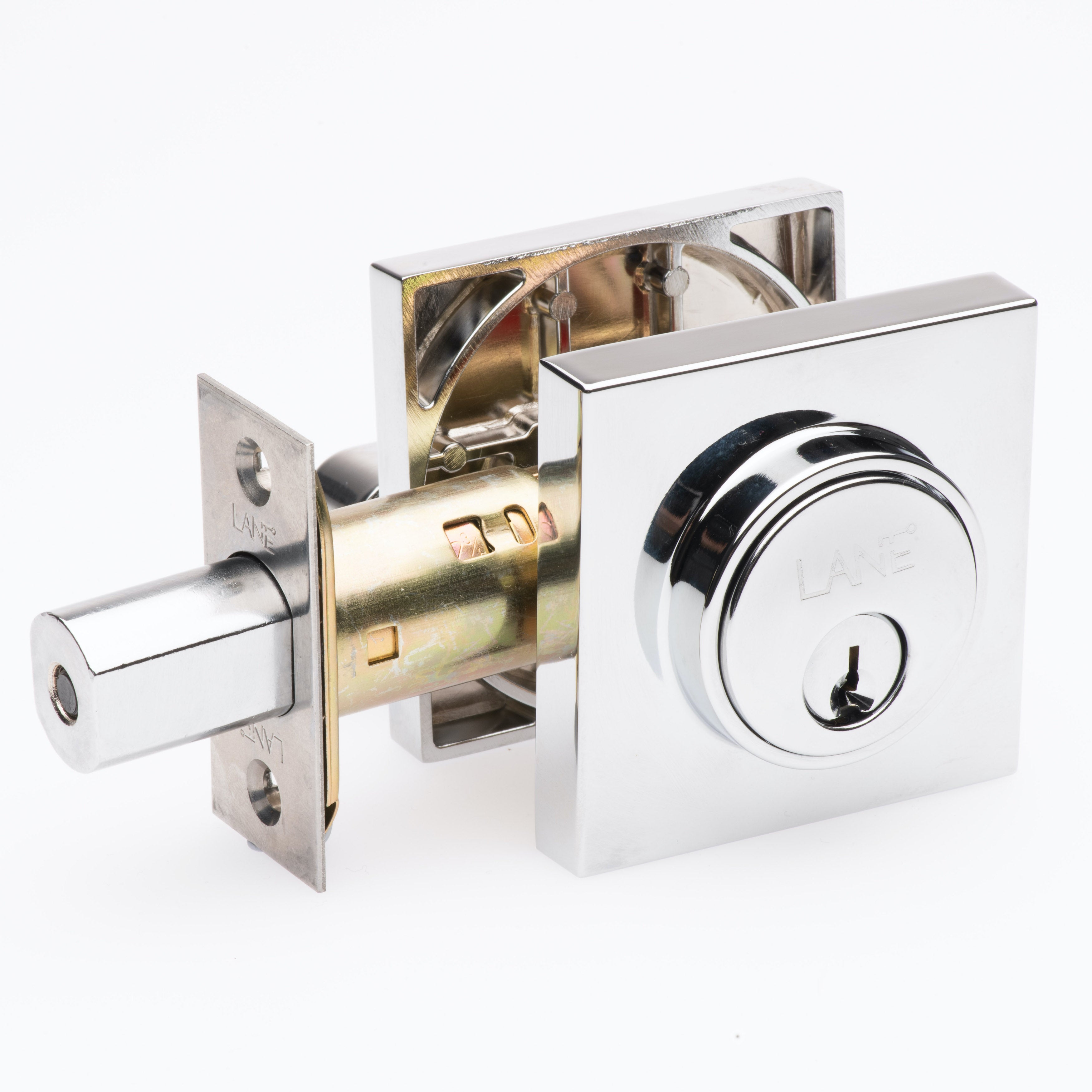 Lane Slimline Single Cylinder Deadbolt Square Polished Chrome by Lane