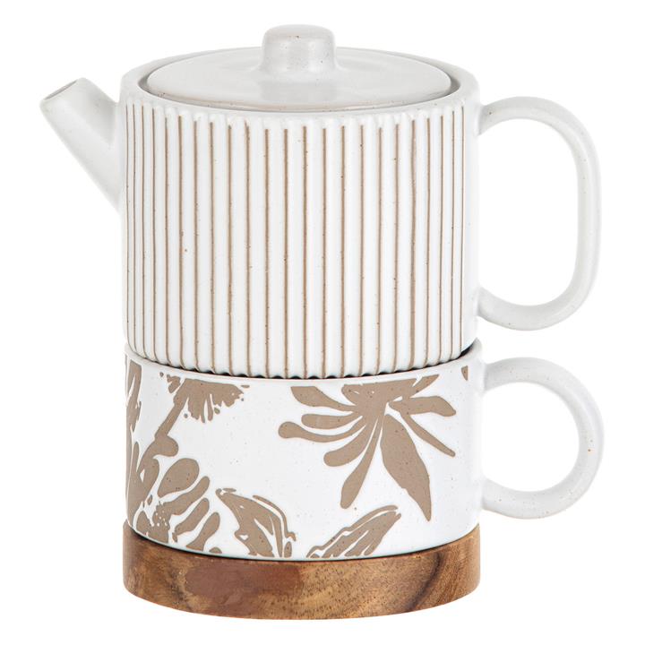 Mylora Stoneware Tea For One with Infuser on Base in Beige by Amalfi by