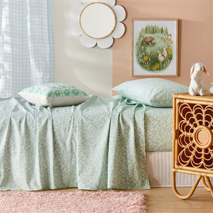 Adairs Kids Wildflower Sheet Set QB Mint Sheet Set Mint by Adairs
