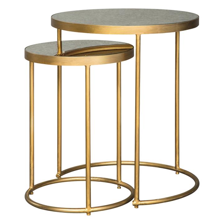 Mezeine Mirrored Glass Top 2Piece Nesting Table in Gold by Jasper Home