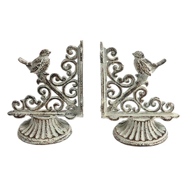 French Provincial Bird Set of 2 Bookends in White by Artisan Homewares