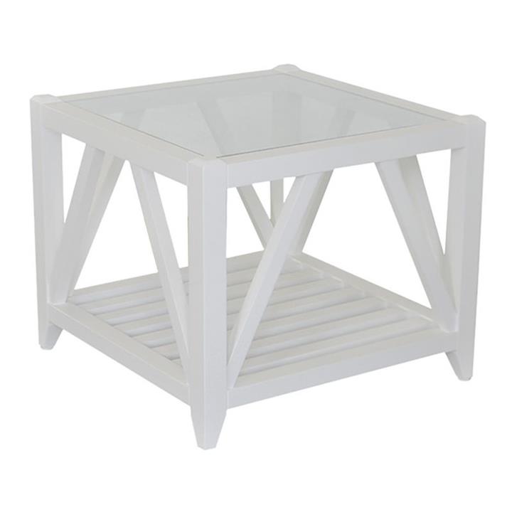 Glass Top Oak Side Table in White by Jac Home Living by Jac Home