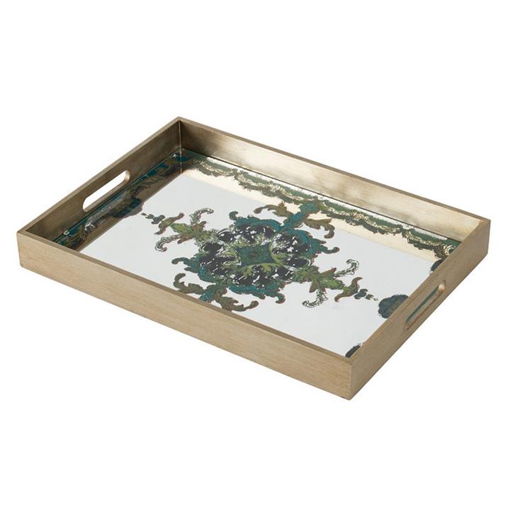 Nadalia Scroll Mirrored Glass Serving Tray in Green by Dasch Design by