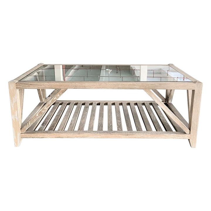 Glass Top Oak Coffee Table in Whitewash by Jac Home Living by