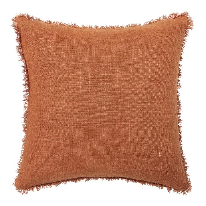 Burton Fringed Linen Cushion with Feather Fill Size 50 x 50cm in Orange