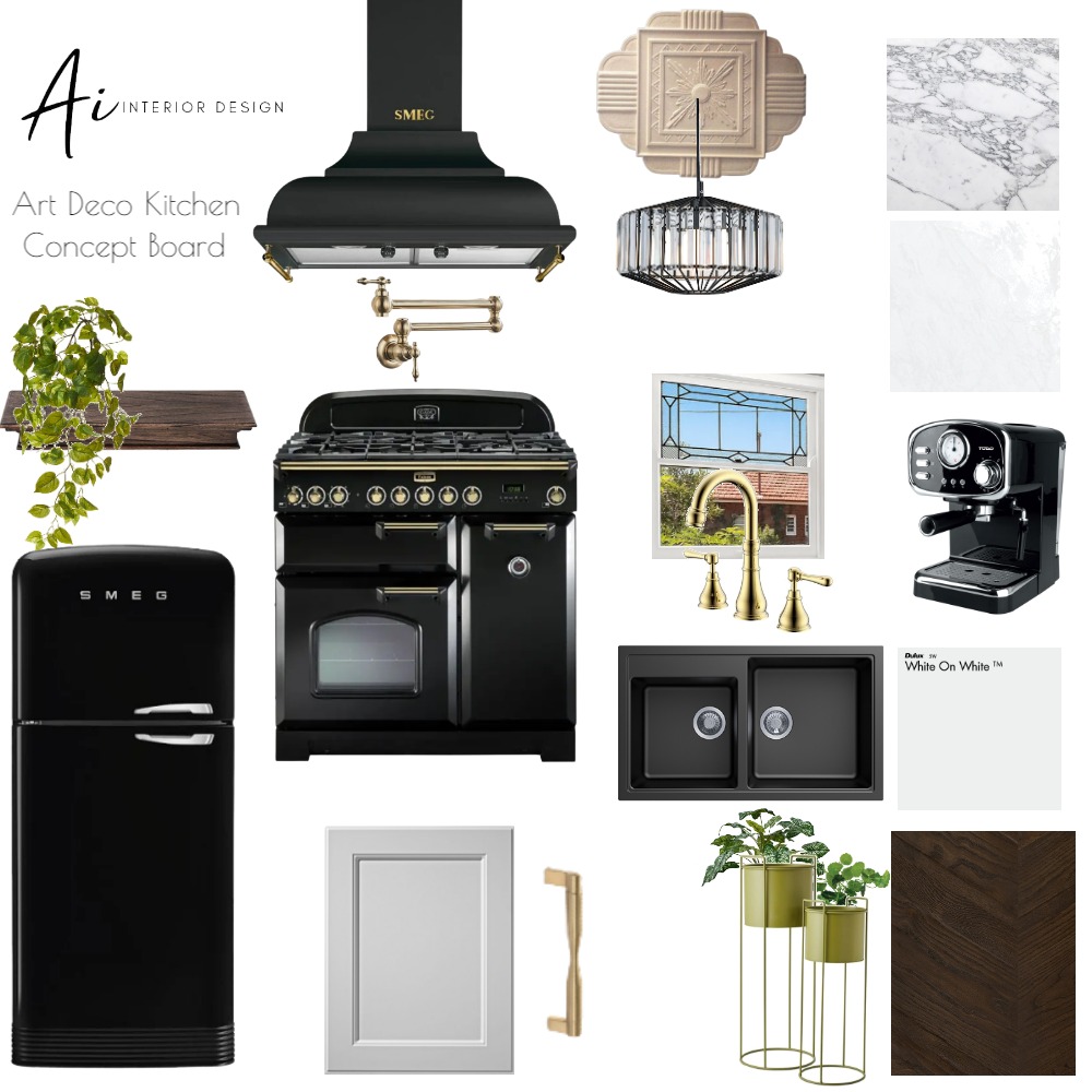 Art Deco Kitchen Interior Design Mood Board by aiinteriordesign - Style