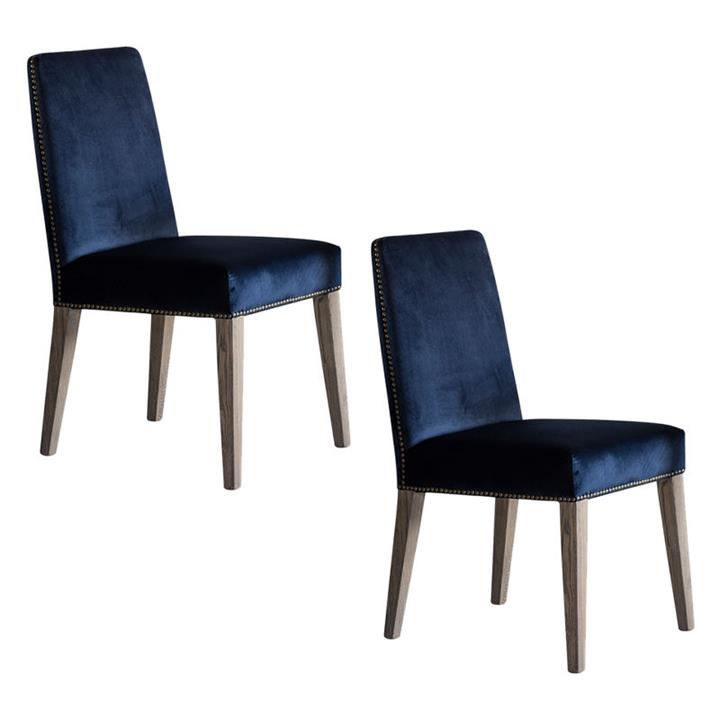 Westley Set of 2 Velvet Dining Chairs in Blue by Castle Road Interiors