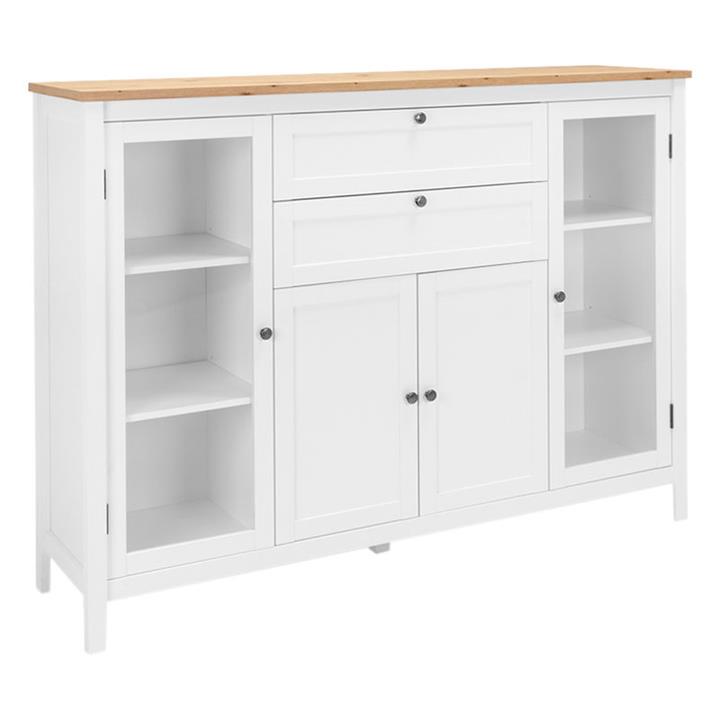 Agata TwoTone Sideboard with Glass Doors in White/Oak by U.S Designs