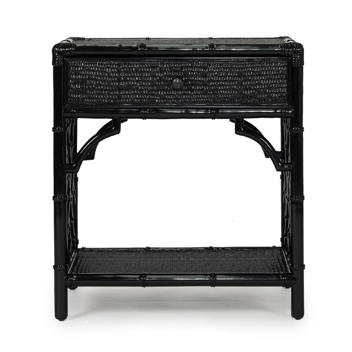Wichita Mahogany Timber & Rattan Bedside Table, Black by Ambience