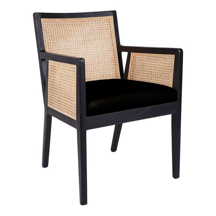 Kane Rattan Carver Dining Armchair in Black/Natural by CAFE Lighting