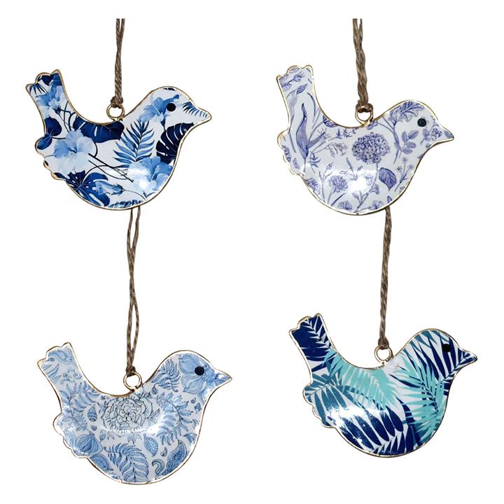 Mika Set of 4 Palm Design Bird Ornaments in Blue by Status Collections