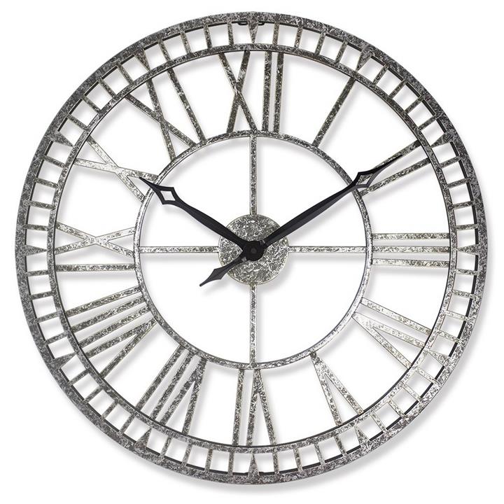 Northshore Porto Iron Round Wall Clock, 60cm, Antique Silver by