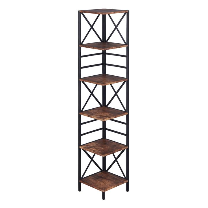 Industrial 6Tier Corner Shelving Unit in Brown by HomFurn by HomFurn