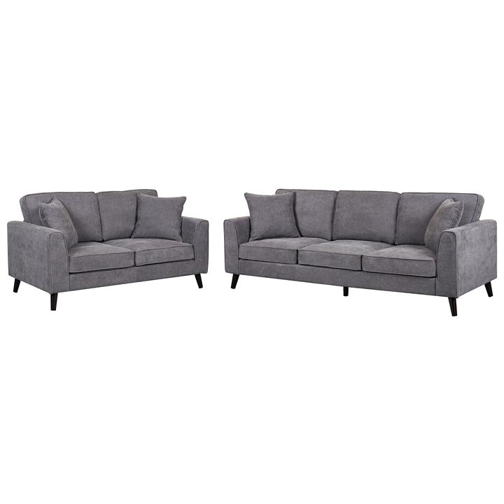 Monroe 2 Piece Fabric Sofa Set, 3+2 Seater, Dark Grey by Dodicci