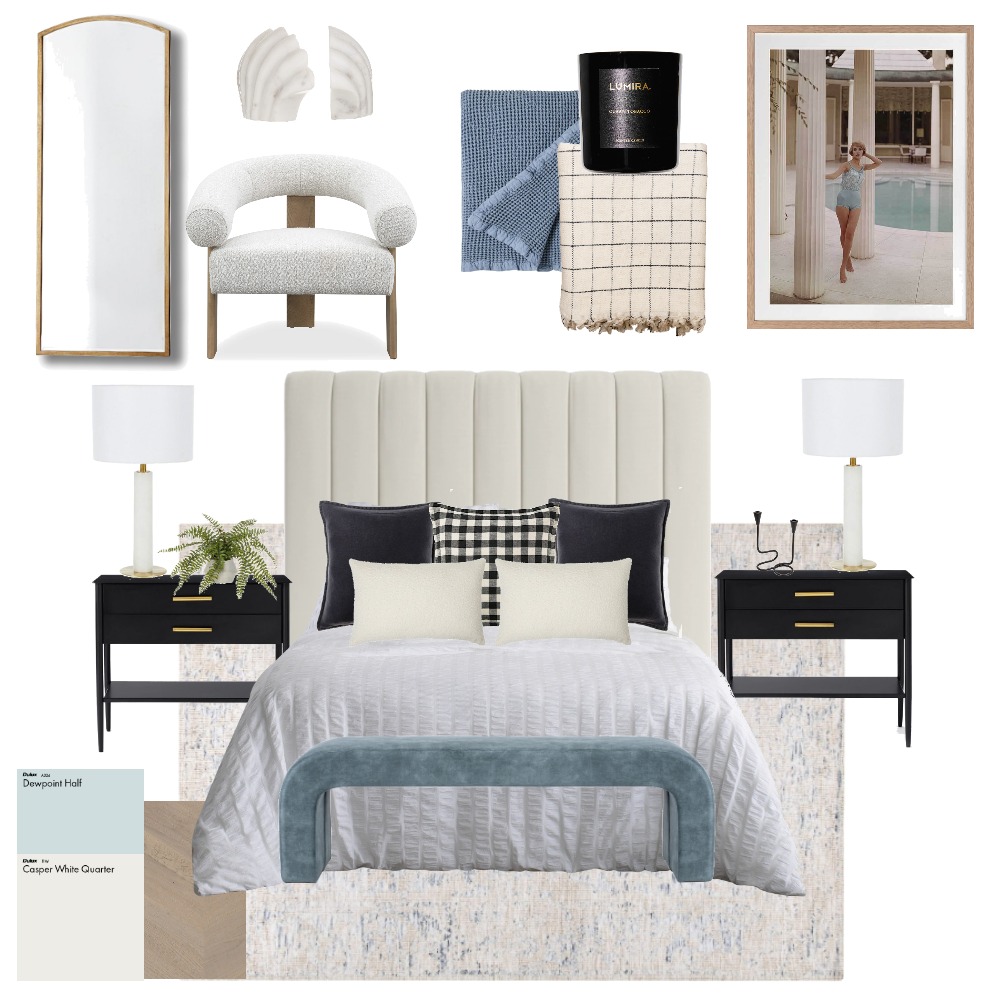 Blue Lux Bedroom Interior Design Mood Board by Eliza Grace Interiors ...