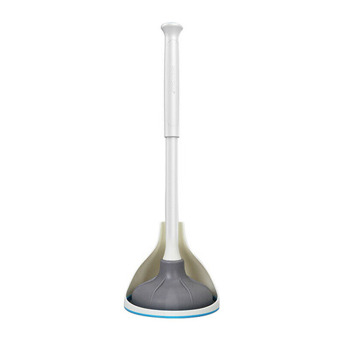 White & Grey Rubber Toilet Plunger with Holder by Temple & ster