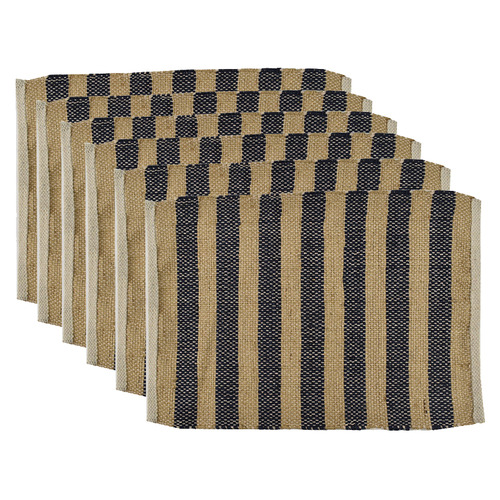Set of 6 Natural & Navy Stripe Jute Placemats by Temple & ster