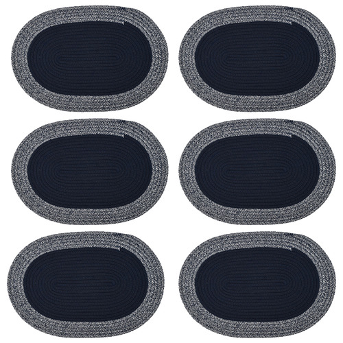Set of 6 Navy & White Oval Cotton Placemats by Temple & ster Style